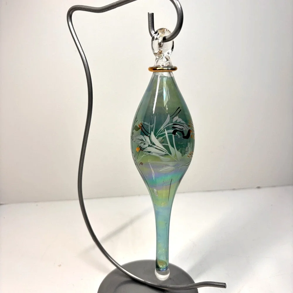 VTG Egyptian Hand Blown Fancy 24K Gold Etched Glass Christmas Ornament  8